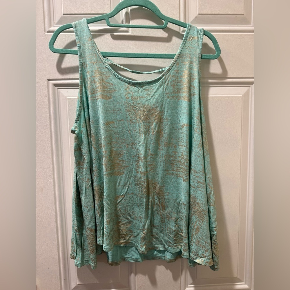 Jennifer Lopez Green and Gold Sleeveless Swim Tank Top
